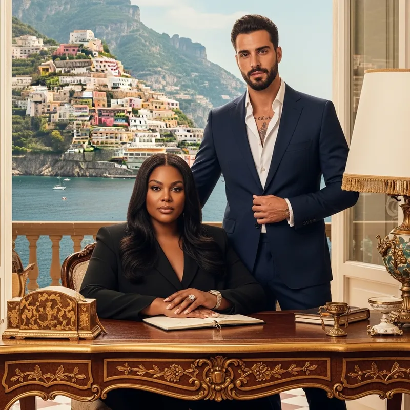 Empowered Plus-Size African American Woman and Italian Husband in Opulent Amalfi Coast Setting Empowered Plus-Size African American Woman and Italian Husband in Opulent Amalfi Coast Setting