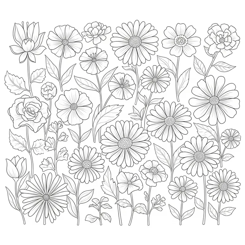 Flowers Coloring Pages: Sketch Style for Clean Line Art