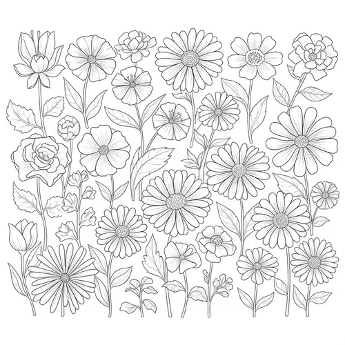 Coloring Book Flowers: Variety of Flower Sketches for Coloring