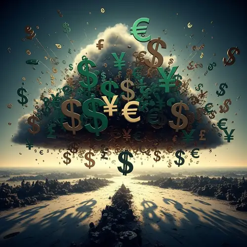 Abstract Money Art: Currency Symbols in Harmonious Chaos