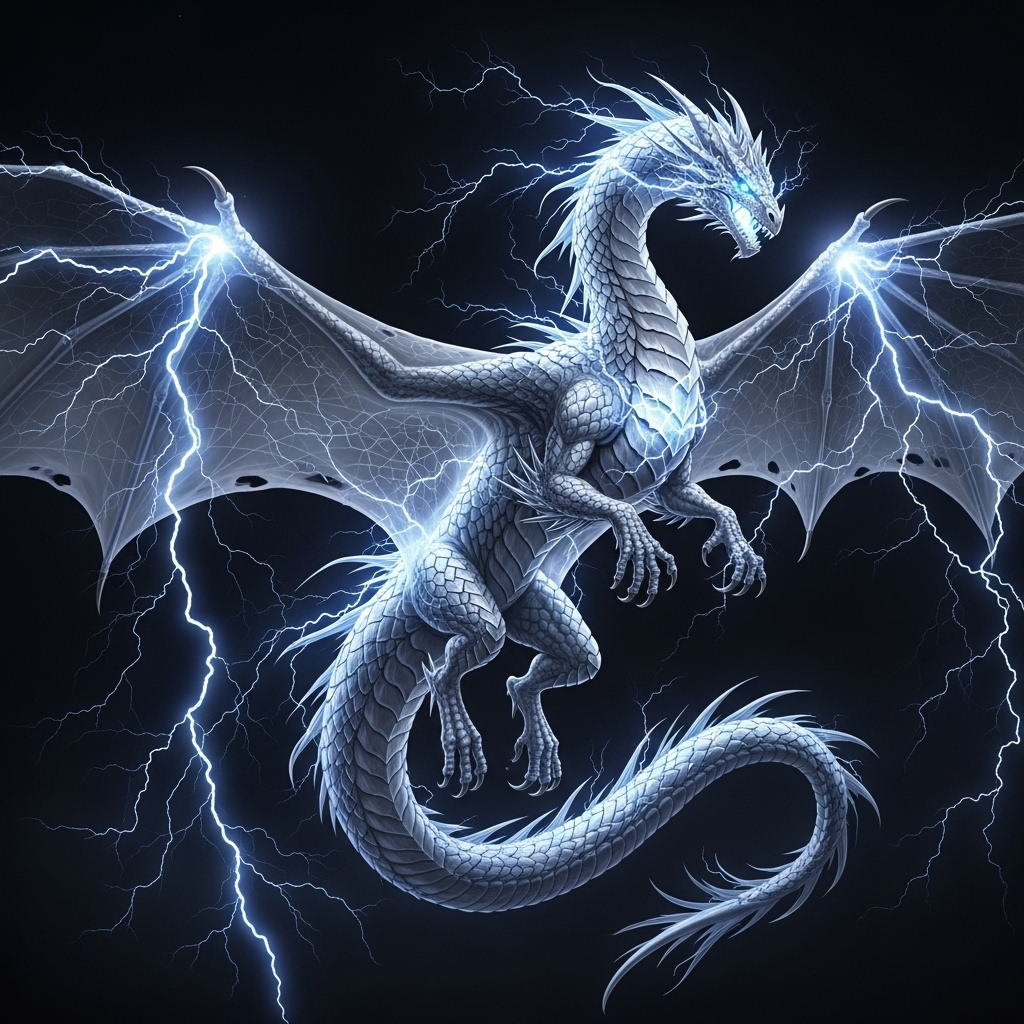Majestic White Dragon Soaring Through Dark Skies | AI Art Generator |  Easy-Peasy.AI