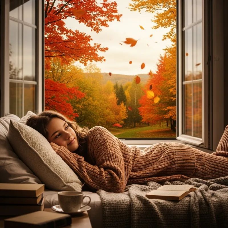 15-Year-Old European Girl with Wavy Brown Hair Resting on Bed