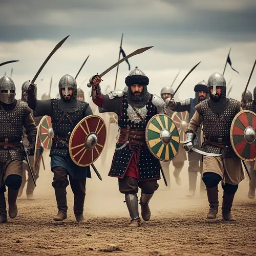 Epic Muslim Knights Battle Scene | Ancient Curved Swords & Determined Faces