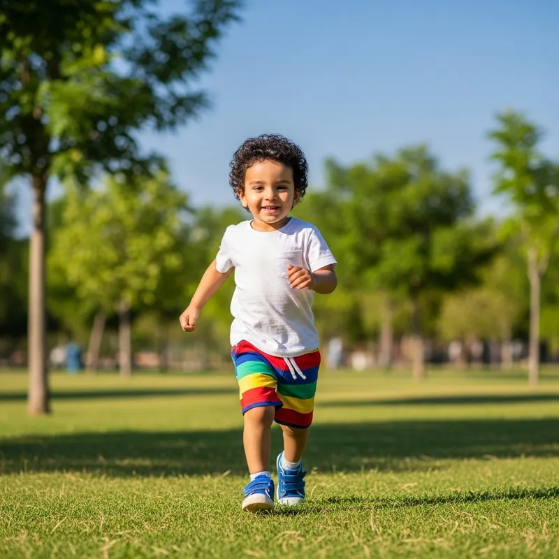 Happy Young Boy Running in Vibrant Park | Lively Child Playing Outdoors