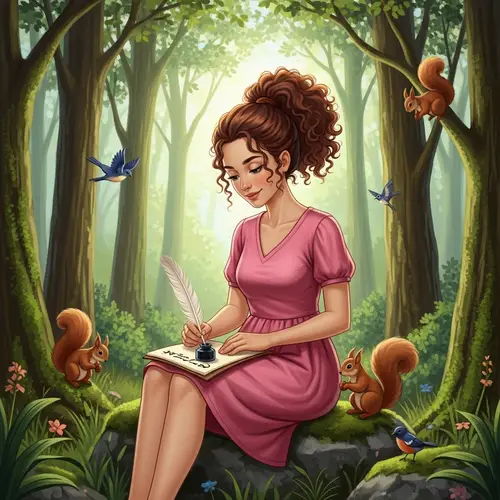 Enchanting Scene of a Girl Writing in a Forest | Peaceful Nature Setting