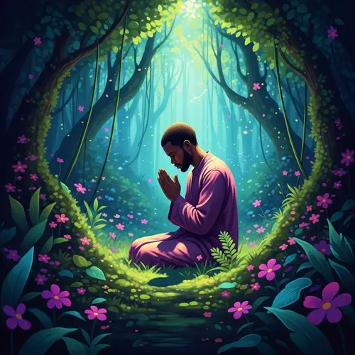 Mystical Prayer in Enchanting Forest - Tranquil African Man