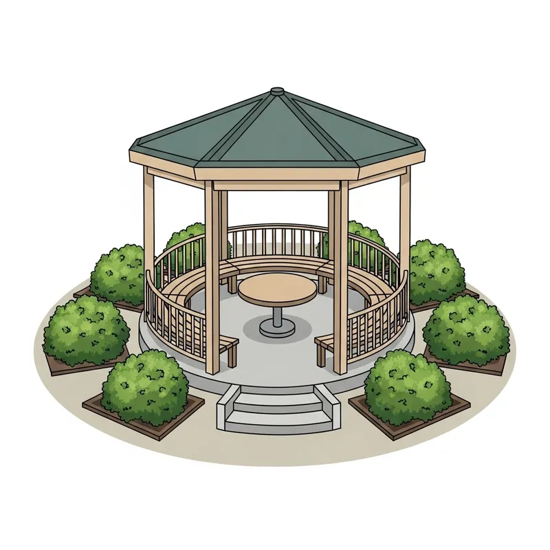 Tranquil Park Scene: Small Round Gazebo Surrounded by Nature