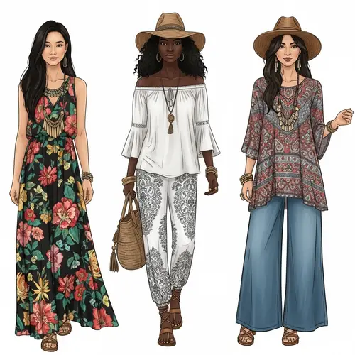 Boho Chic Women's Casual Wear Illustration