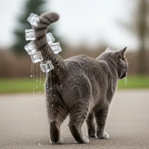 Grey Cat with Ice Cubes: A Unique Visual Encounter