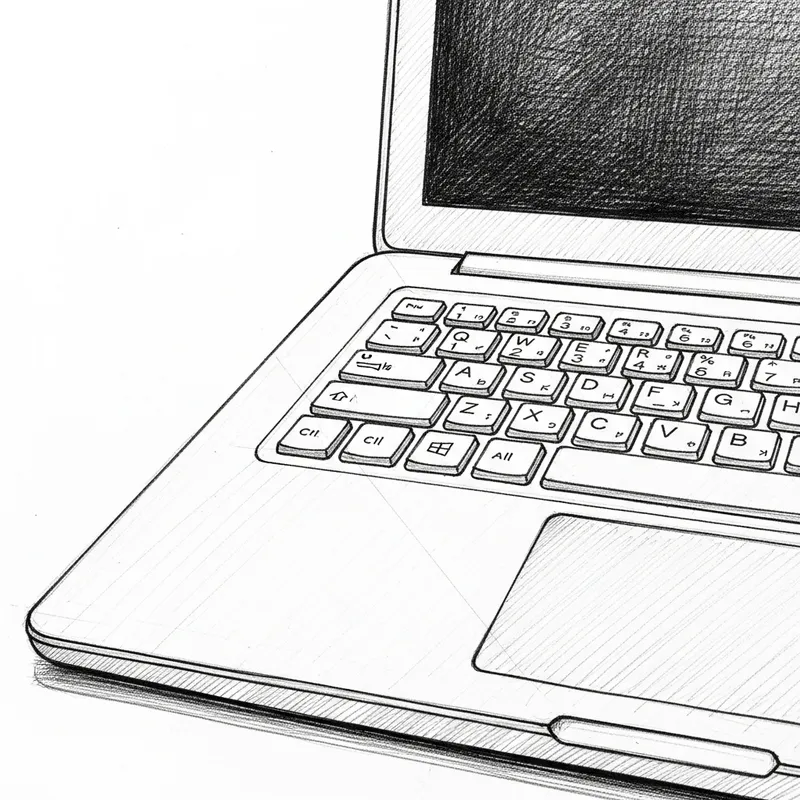 Detailed Laptop Sketch in Black and White Style Detailed Laptop Sketch in Black and White Style