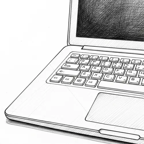 Detailed Black and White Laptop Sketch Art