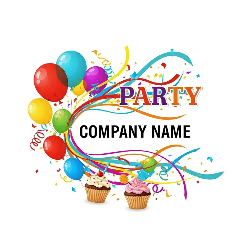 Festive Party Decoration Logo | Colorful Balloons & Confetti