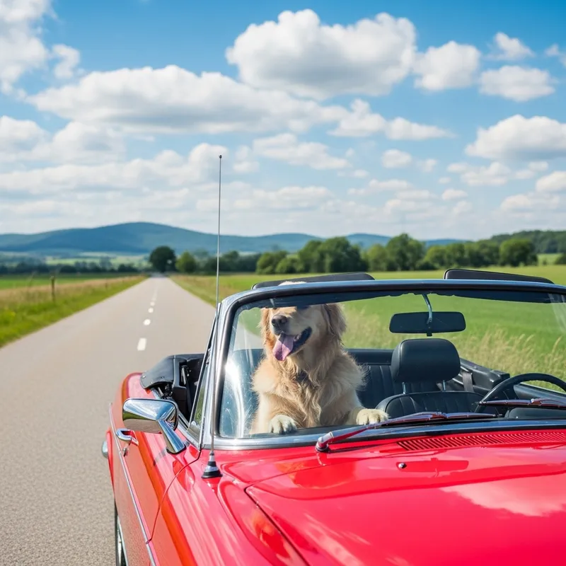 Adorable Golden Retriever Enjoying Vintage Car Ride Adorable Golden Retriever Enjoying Vintage Car Ride