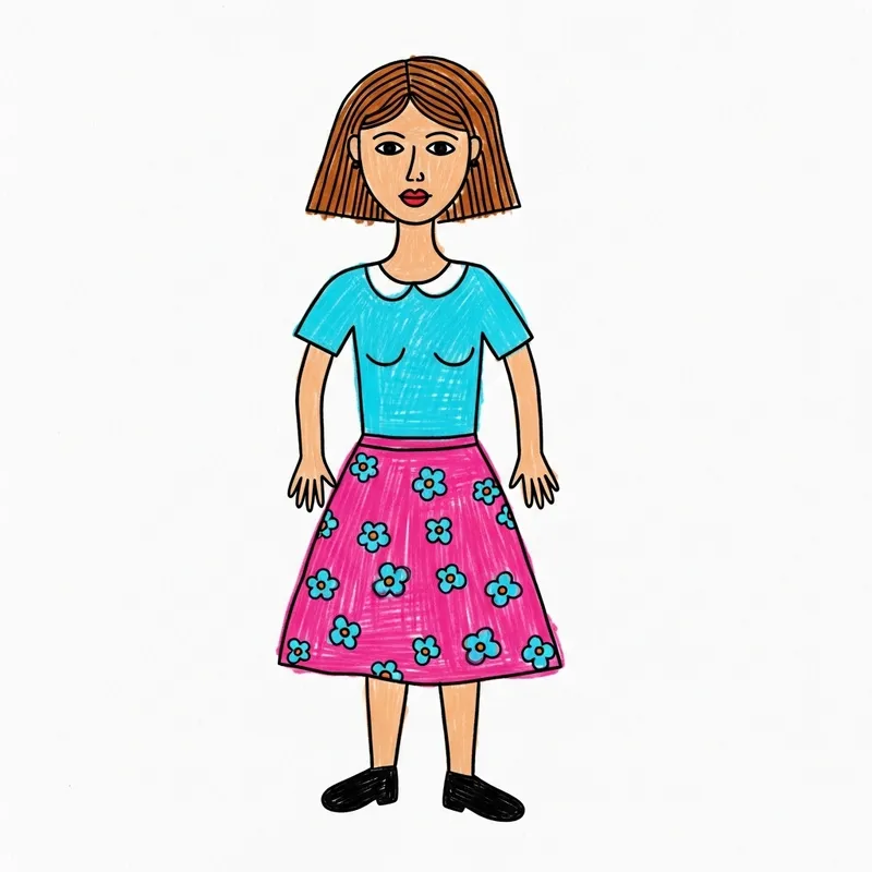 Naive-Style Drawing of a Woman by a Child