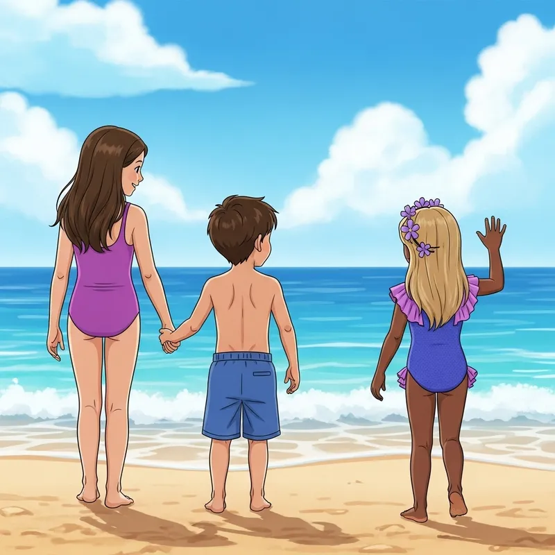 Kids Waving on Beach - Summer Fun Captured