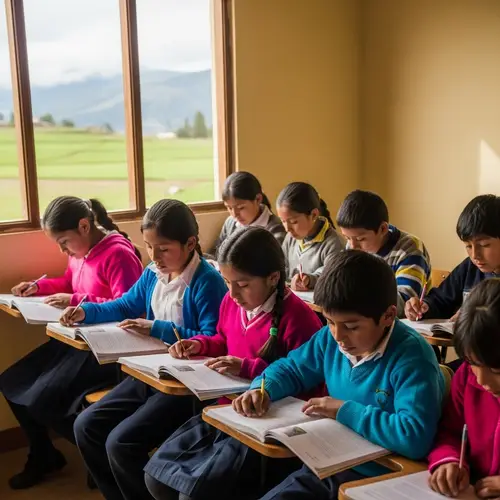 Multicultural Children Studying in Rustic Peruvian School