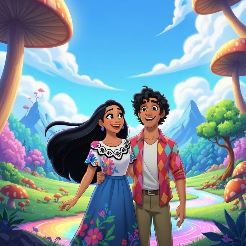 Vibrant Pixar-inspired Animated Movie with Hispanic Couple