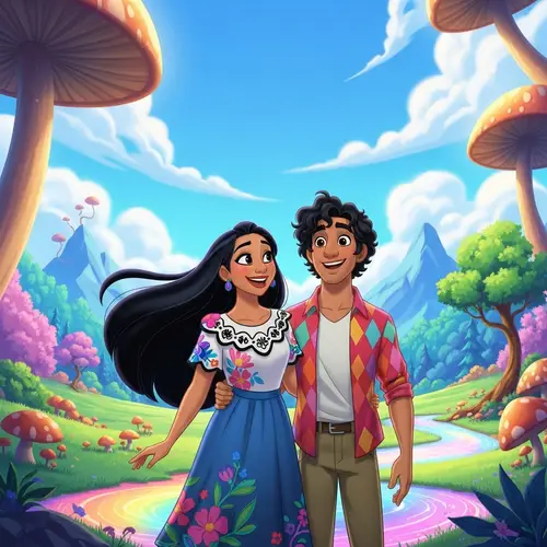 Joyful Animated Movie Illustration with Hispanic Couple