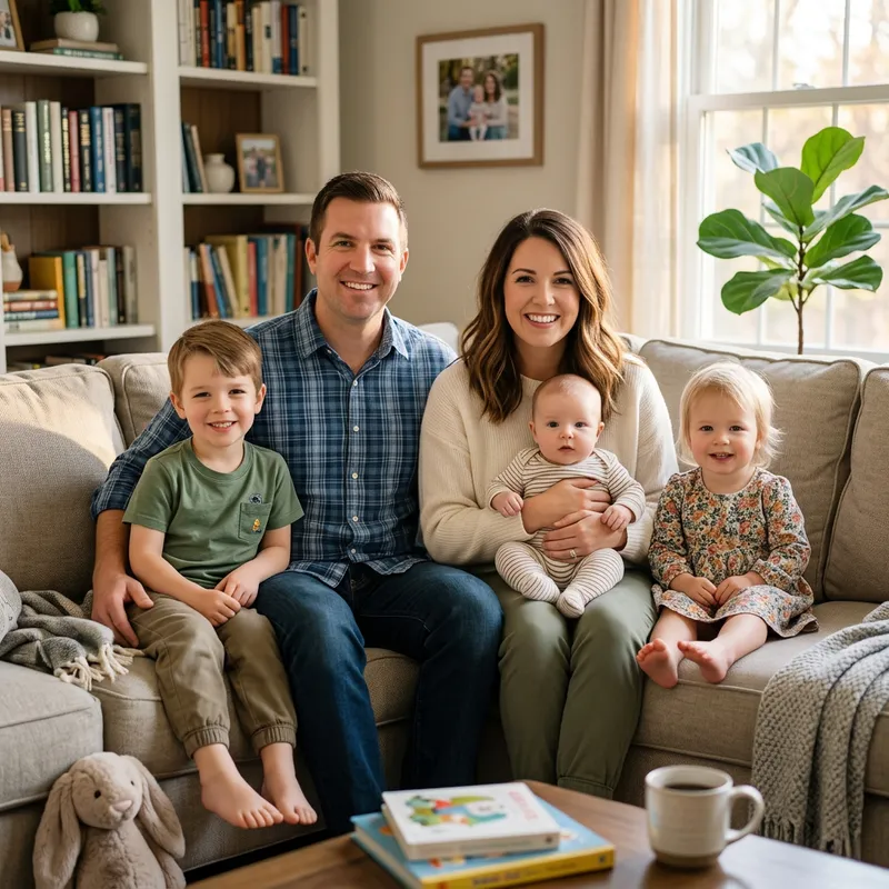 Family Photo in Relaxed Living Room - Happy Moments