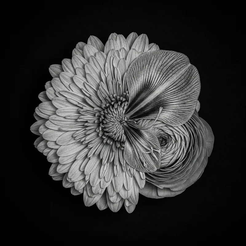 Vibrant Chimera Pressed Flower: Chrysanthemum, Amaryllis & Ranunculus