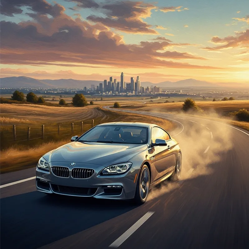 BMW 640d on Open Road Oil Painting