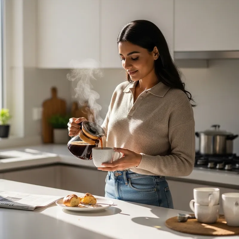 Woman Pouring Herself a Coffee | Enjoy a Fresh Morning Brew