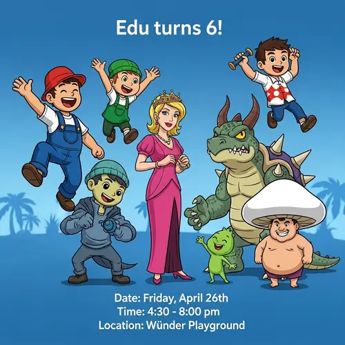Colorful Character Event Invitation for Edu's 6th Birthday Celebration