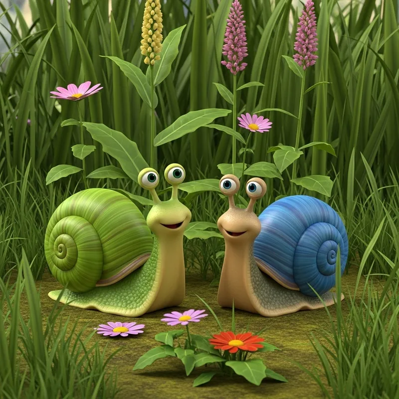 Cheerful Pixar-Style Snails for Kids' Storybook