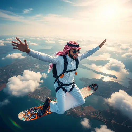 Saudi Man Soaring through Sky: Capturing Freedom & Adventure