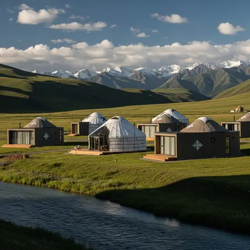 Modern Kyrgyz Yurts in Scenic Landscape