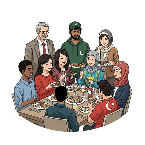 Diverse International Dinner Gathering with Students from Various Ethnic Backgrounds