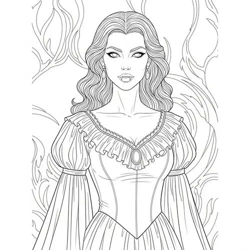 Vintage Vampire Lady Coloring Page | Intriguing Gothic Design