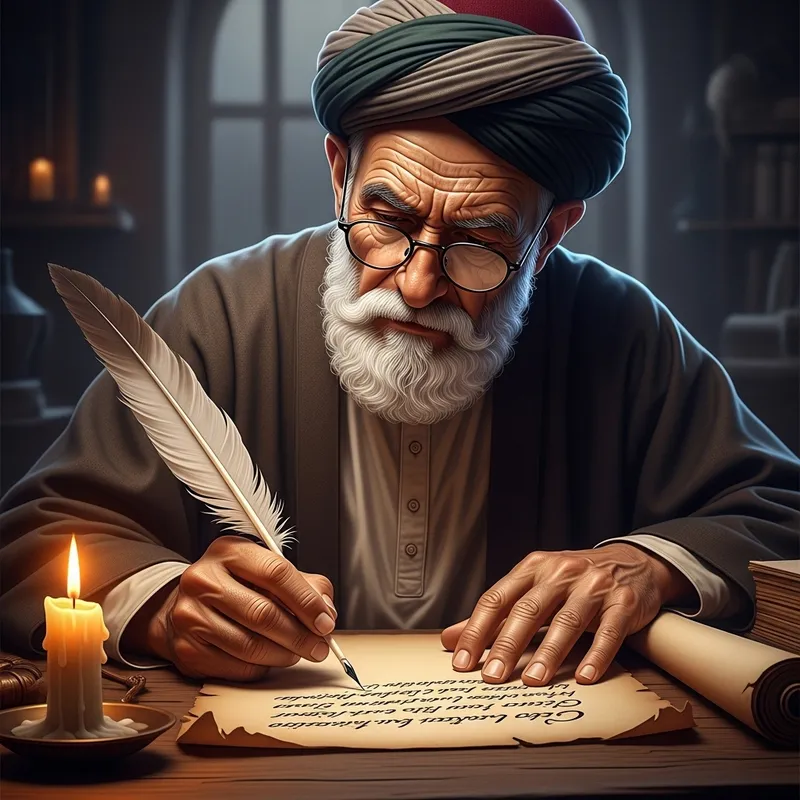 Serene Middle-Eastern Poet Immersed in Thought