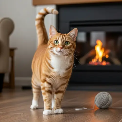 Ginger and White Domestic Shorthair Cat | Cozy Living Room Scene