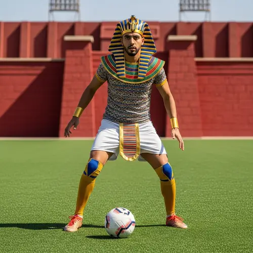 Middle-Eastern Soccer Player in Pharaoh Attire | Grass Field Stadium