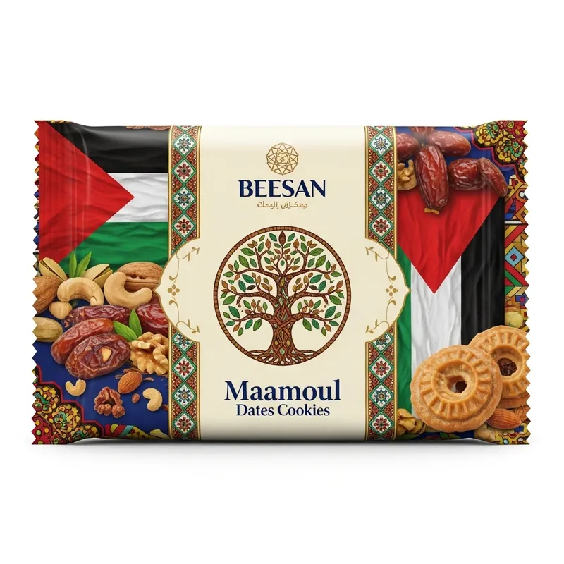 Vibrant Maamoul Dates Cookies Packaging Inspired by Palestinian Heritage
