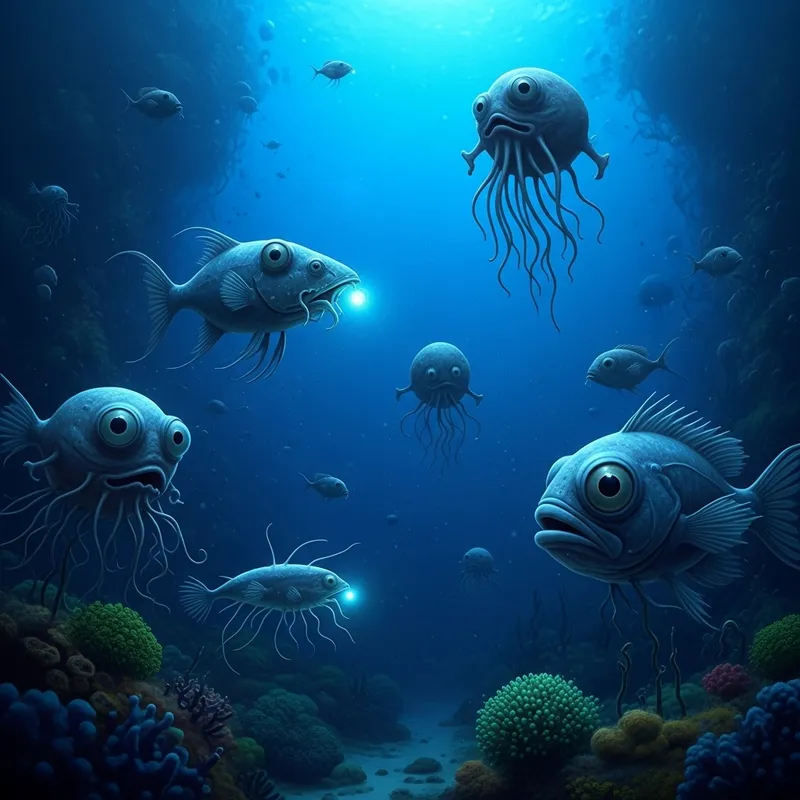 Ethereal Deep Sea Abstract: Mysterious Marine Entities