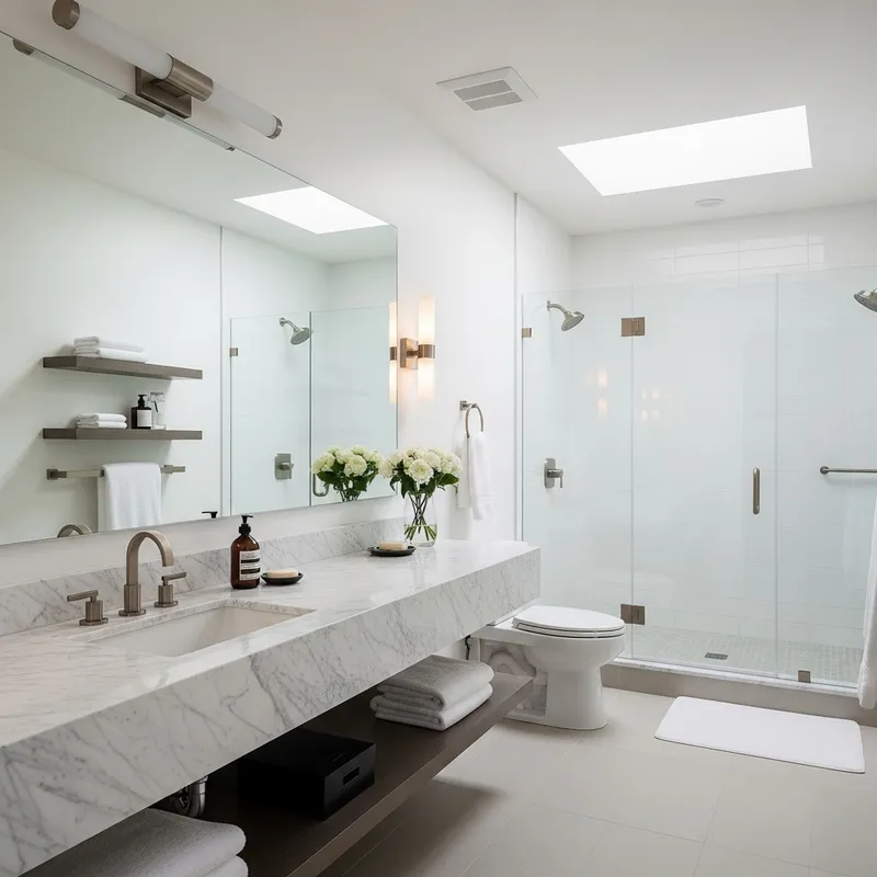 Harmonious Modern Bathroom with Marble Countertops Harmonious Modern Bathroom with Marble Countertops