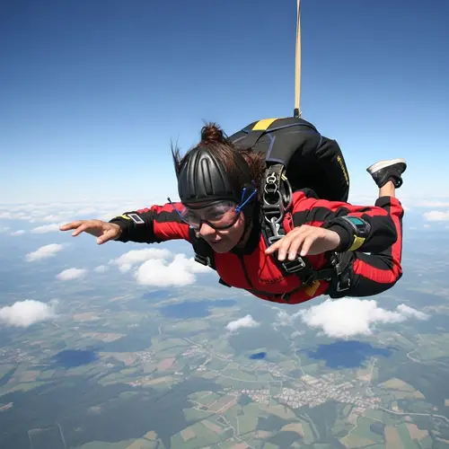 Female Hispanic Skydiver Soaring Through Vibrant Skies