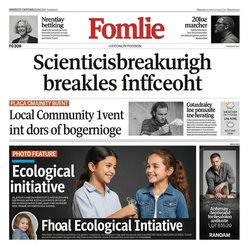 Newspaper Front Page: Science Breakthrough, Local Event, Ecological Initiative