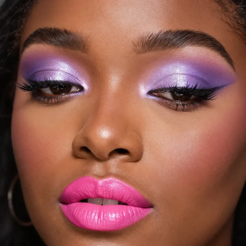 Stunning Closeup of Black Woman in Hot Pink Lipstick