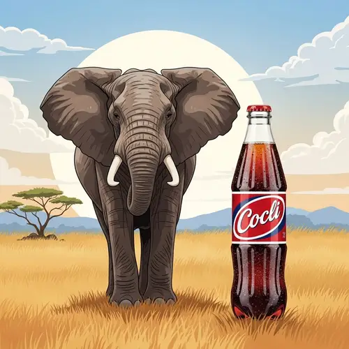 African Elephant in Sunlit Savannah with a Fizzy Drink