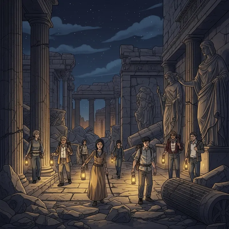 Exploring Ancient Ruins | Diverse Group of Explorers in Mystery Scene