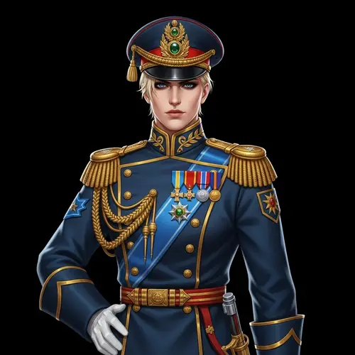 Captivating Blonde Individual in Elaborate Military Uniform