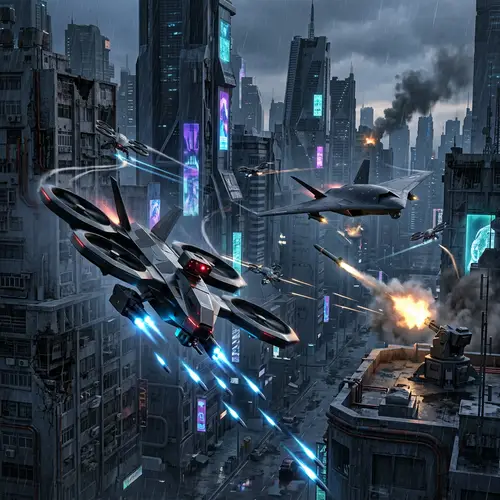 Futuristic Combat Drones - High-Tech Warfare Scene
