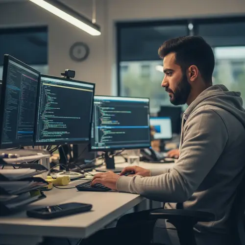 Full Stack Developer in Office Setting | Intense Concentration