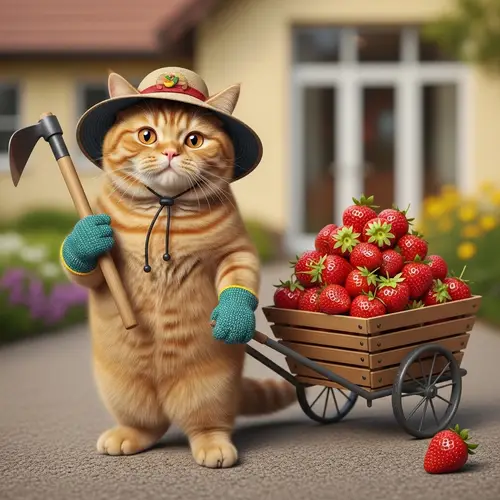 Charming Ginger British Shorthair Cat as Gardener