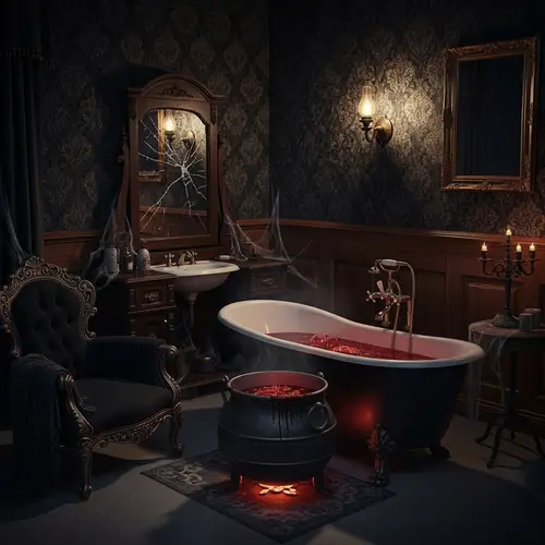 Eerie Gothic Bathroom with Cauldron Bath