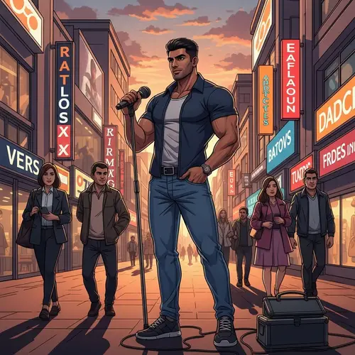 Street Performance by a Hot Man with Microphone