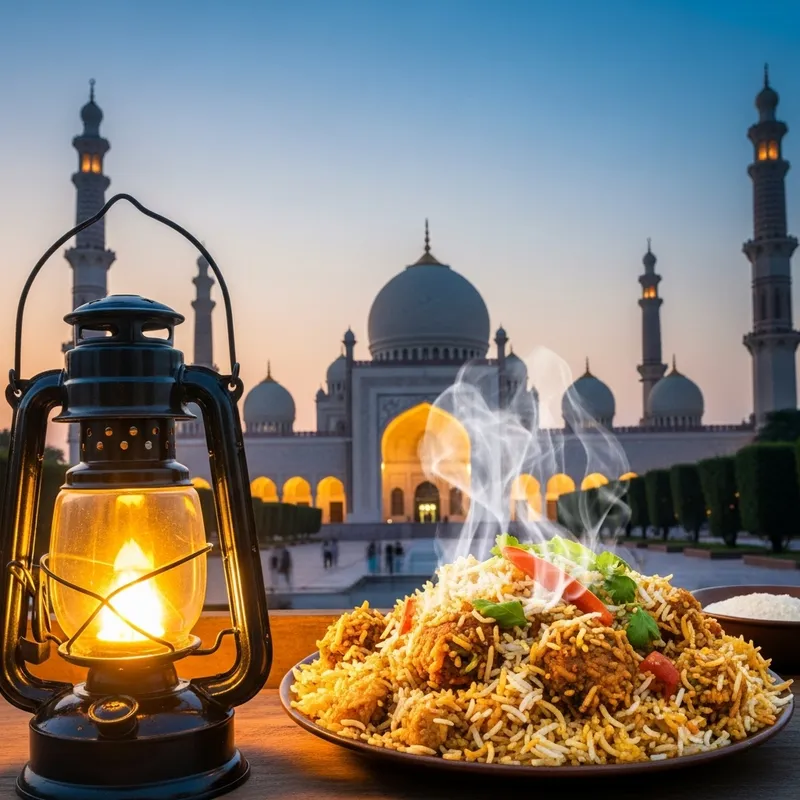 Illuminated Lantern & Mosque with Biriyani - Cultural Fusion